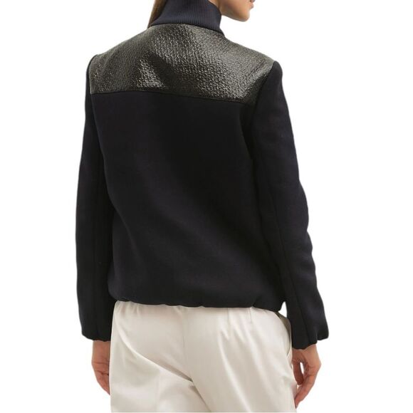 Maje Biker Blousson Zipper Wool Jacket in Deep Navy Size 36 - Picture 3 of 12